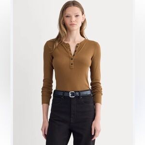 Everlane Luxe Rib Henley Orange Top